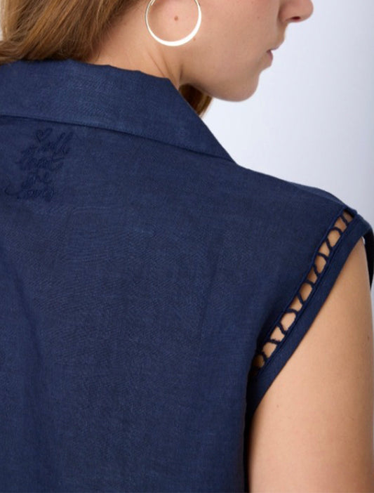 CAMISA LINO BRODERIE AZUL