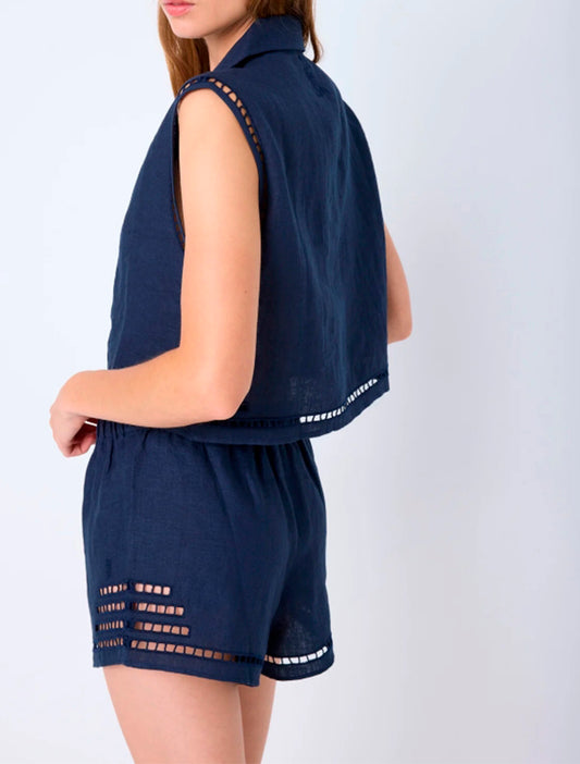 PANTALON CORTO BRODERIE AZUL
