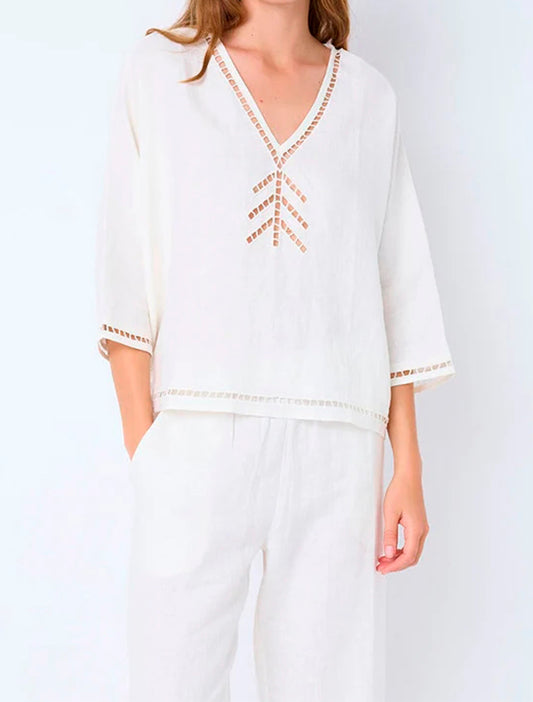 CAMISA LINO BRODERIE BLANCA