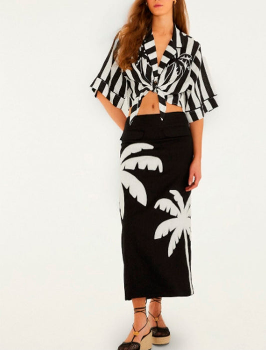 FALDA PALMERA LINO NEGRO