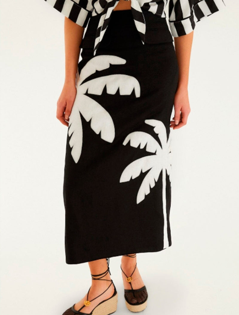 FALDA PALMERA LINO NEGRO