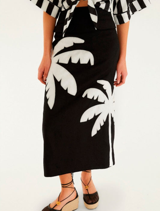 FALDA PALMERA LINO NEGRO