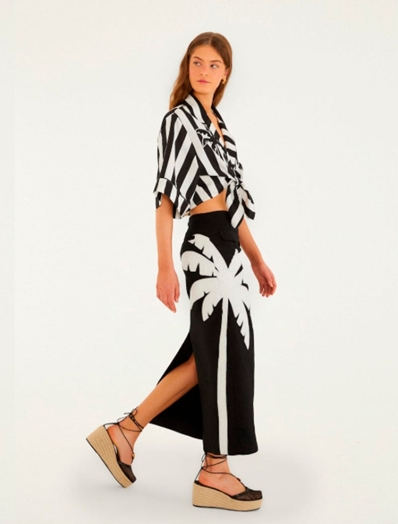 FALDA PALMERA LINO NEGRO