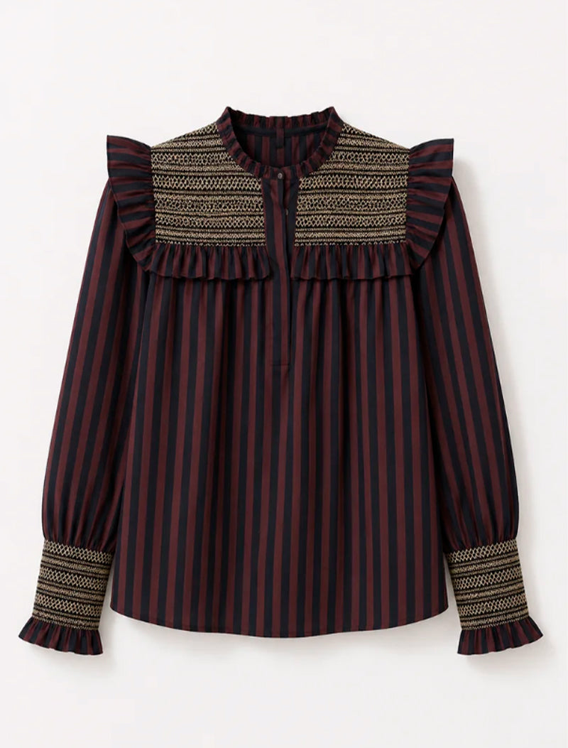 BLUSA CONCHITA LINEAS CHOCOLATE