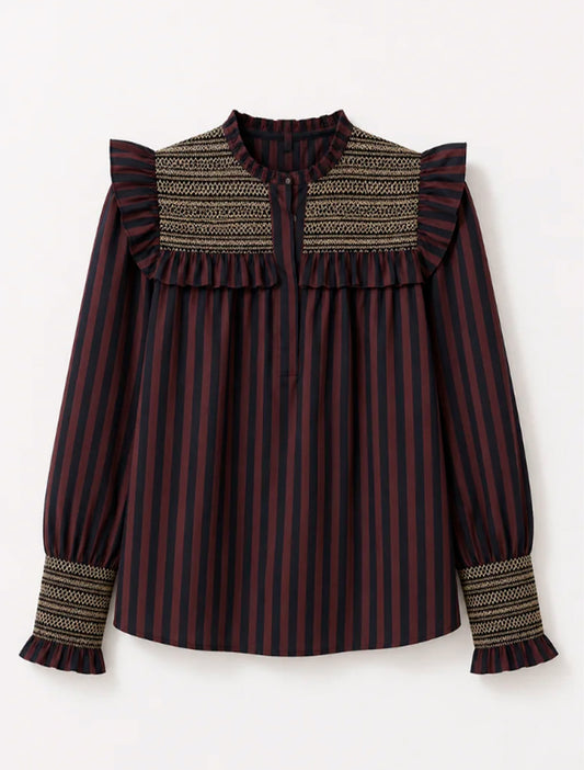 BLUSA CONCHITA LINEAS CHOCOLATE