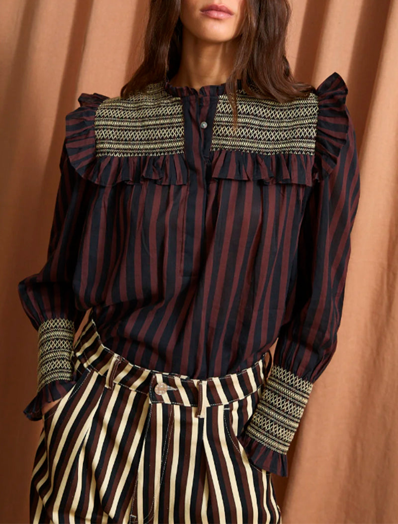 BLUSA CONCHITA LINEAS CHOCOLATE