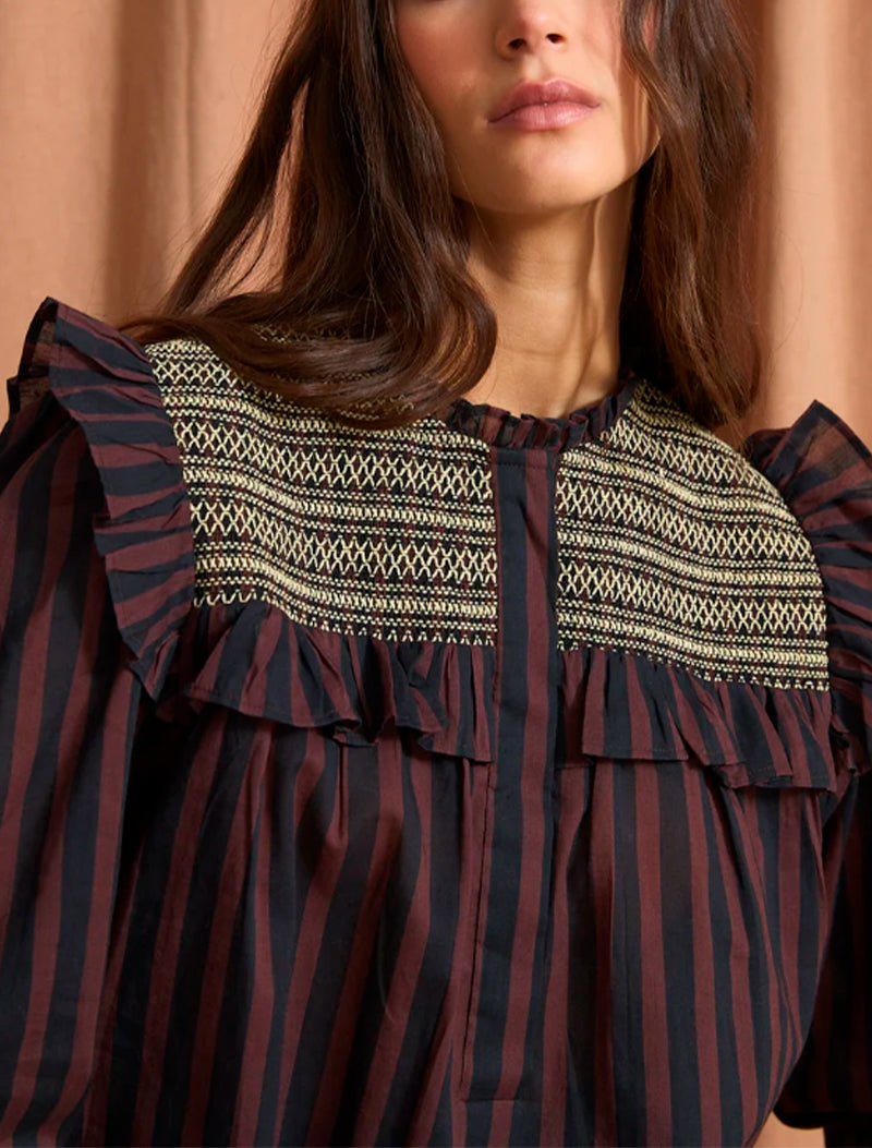 BLUSA CONCHITA LINEAS CHOCOLATE