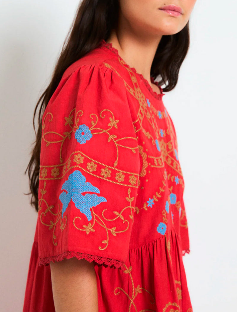 VESTIDO AMAPOLA EMBROIDERY ROJO