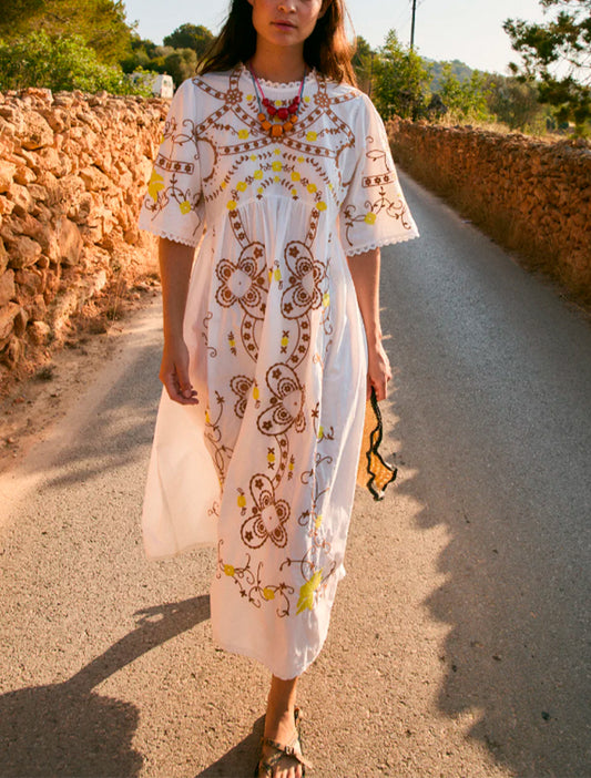 VESTIDO AMAPOLA EMBROIDERY CRUDO