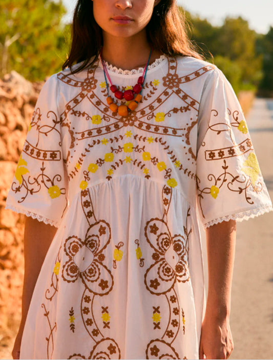 VESTIDO AMAPOLA EMBROIDERY CRUDO