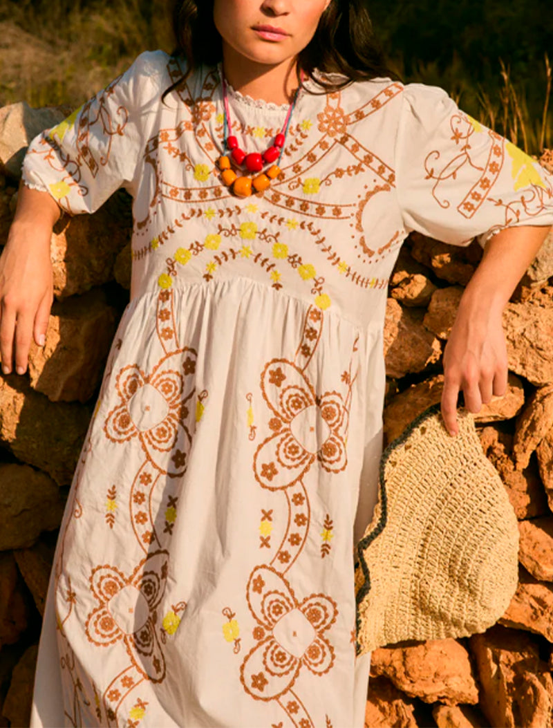 VESTIDO AMAPOLA EMBROIDERY CRUDO